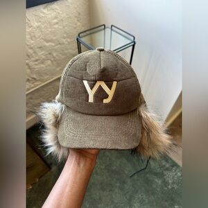 YY Khaki REP Corduroy Faux-Fur Ear Flap Cap, One Size, Pre-Loved